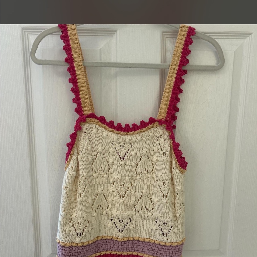 Zara Cream Knit Tank with Hot Pink & Mustard Trim